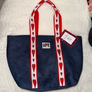 NWT Brighton Love Navy Tote with Red Heart Straps